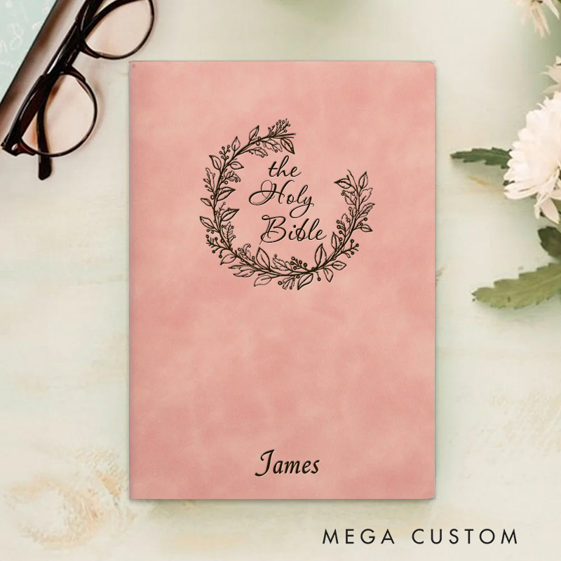 Personalized Bible Wreath Journal Leather A5 Notebook with Name Religious Notebook Birthday Easter Christmas Gift for Women and Girls 