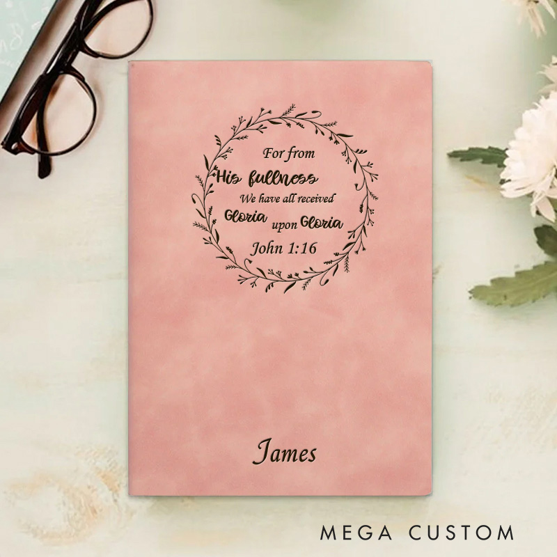 Personalized Wreath and Bible Verse Journal Leather A5 Notebook with Name Custom Religious Prayer Notebook Birthday Easter Christmas Gift for Women