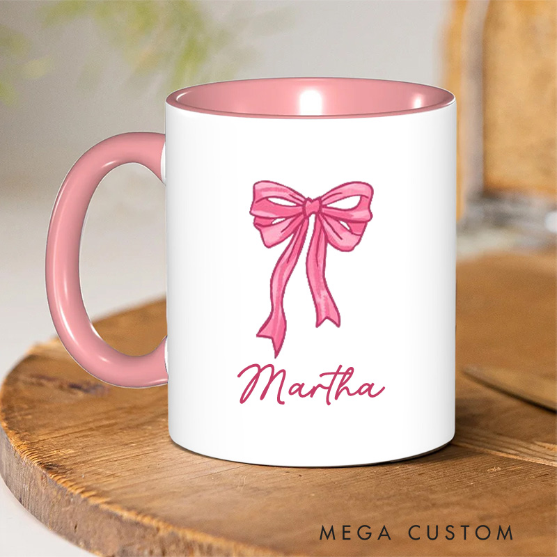 Personalized God Says I am Christian 11oz Ceramic Mug with Name Women Pink Coquette Bow Ceramic Inner Color Mug Bible Verse Mug Jesus Mug Faith Gift