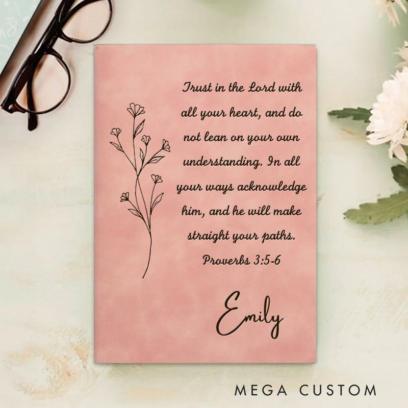 Personalized Trust in the Lord Bible Verse Flower Prayer Journal A5 Leather Notebook with Name Christian Journal Birthday Easter Gift for Women 