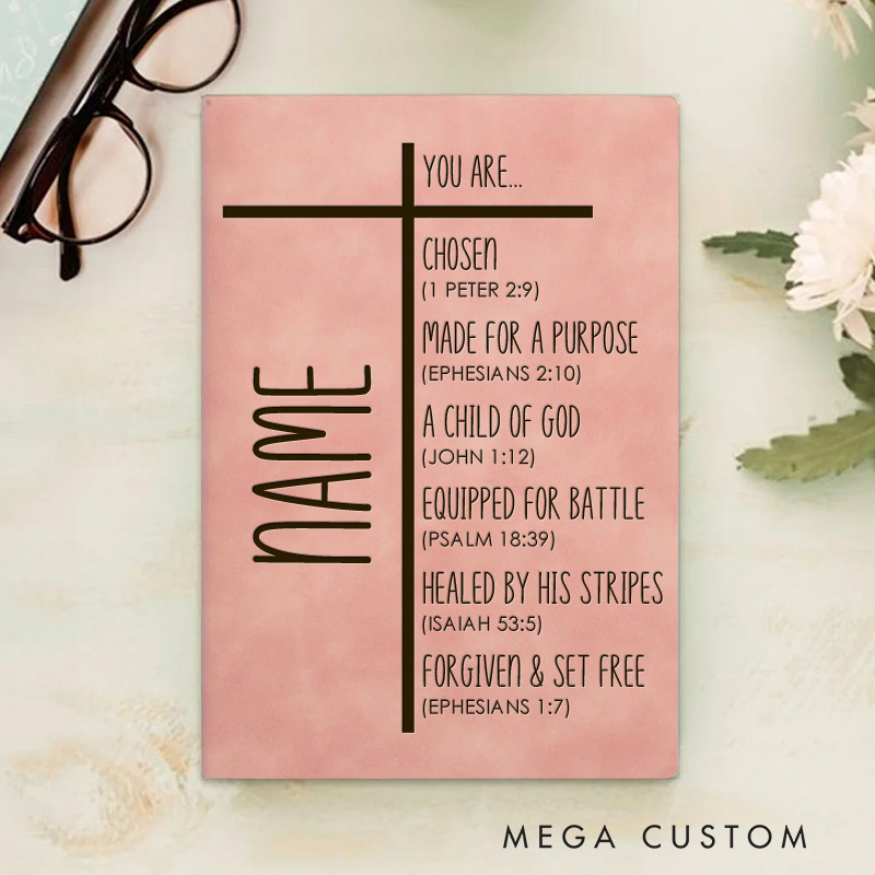 Personalized Cross You Are Chosen A5 Leather Journal Notebook with Name for Men or Women as Religious Retirement Baptism Birthday Gift for Christian