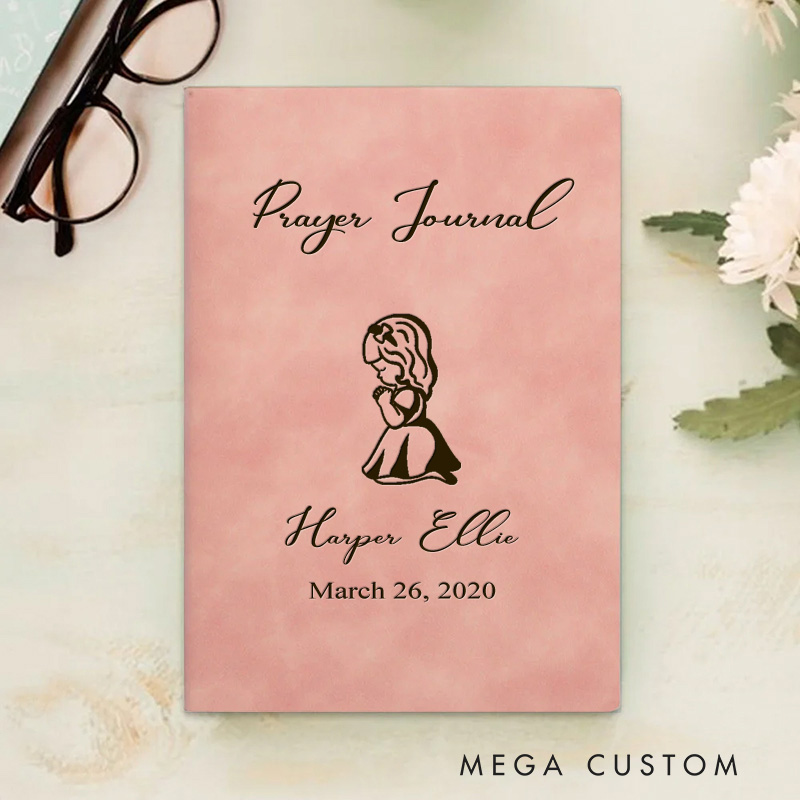 Personalized Little Girl Prayer Journal A5 Leather Notebook with Name and Date Graduation Gift Birthday First Communion Gift for Girls