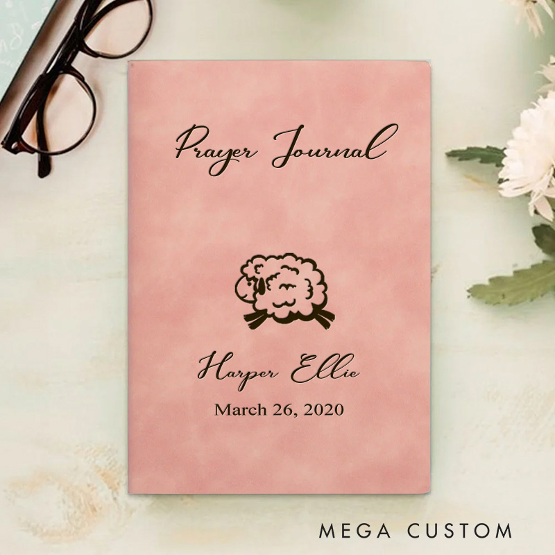 Personalized Little Lamb Prayer Journal Leather Notebook with Name and Date Gift for Kids Graduation Gift Birthday First Communion Gift 