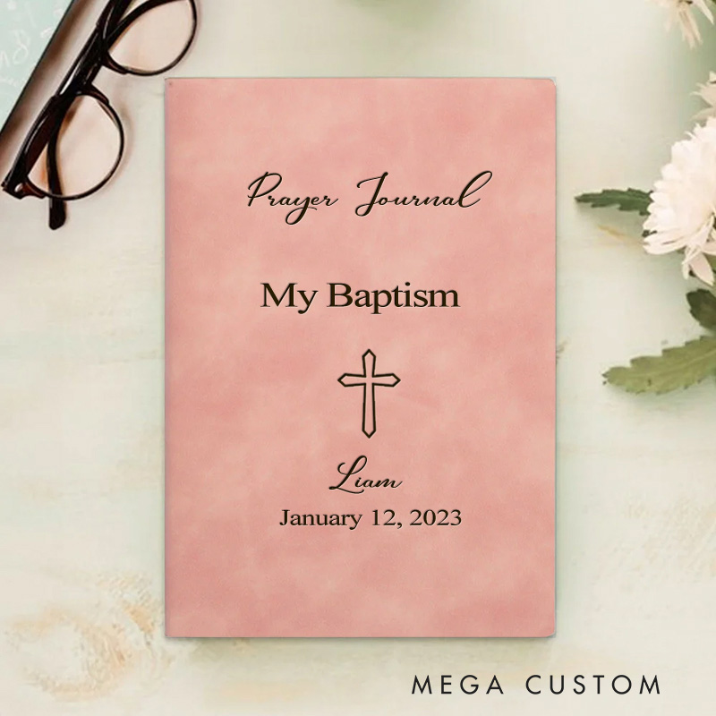 Personalized Baptism Prayer Journal Leather A5 Notebook with Name and Date Bible Study Notebook Baptism Gift for Boys and Girls