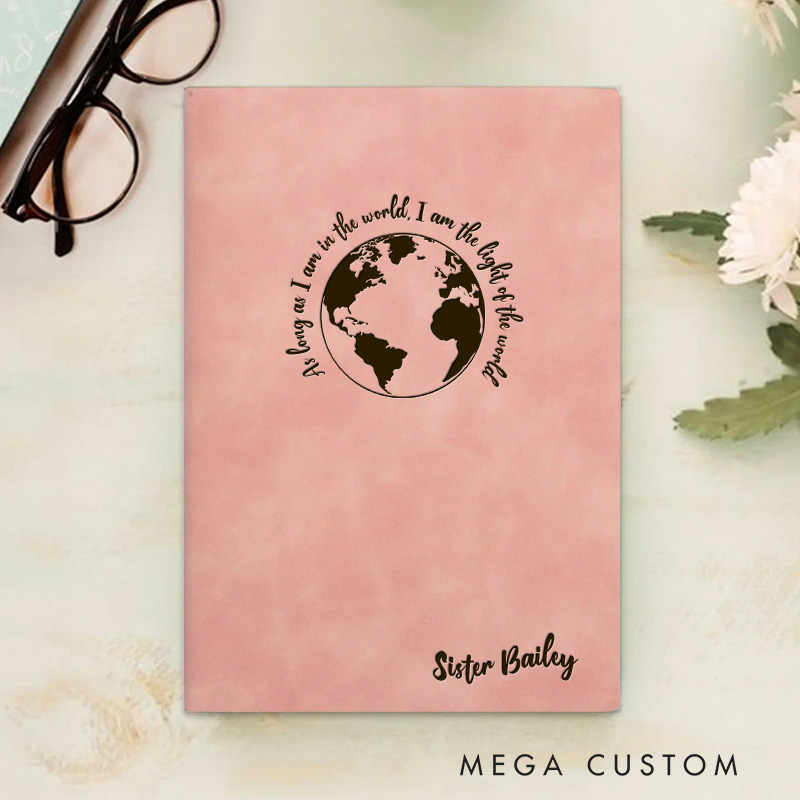 Personalized the Light of the World Prayer Journal Leather A5 Notebook with Name Missionary Travel Journal Christian Baptism Gift Missionary Gift