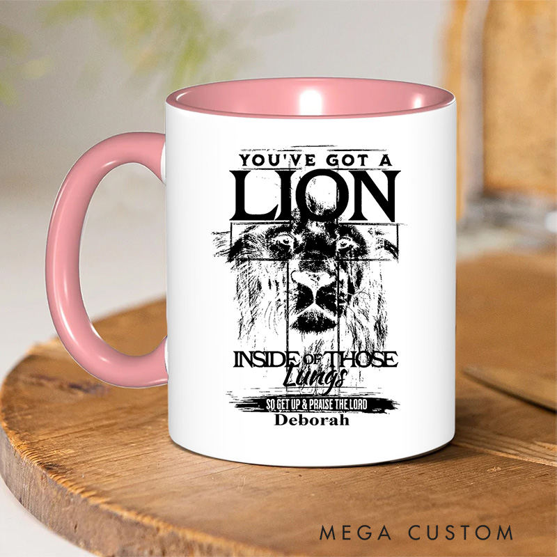 Personalized Lion Imagery Inner Color Ceramic Mug with Name Birthday Christmas Gift for Christians Birthday Gift for Christians