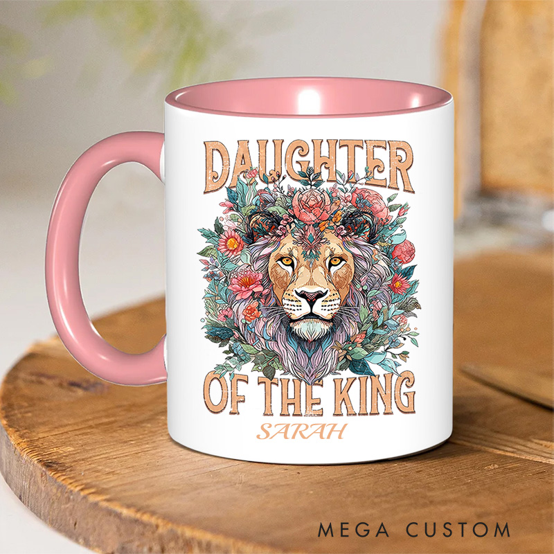 Personalized Flower Lion Bible Verse Inner Color Ceramic Mug with Name Birthday Gift for Christians Best Gift for Christians