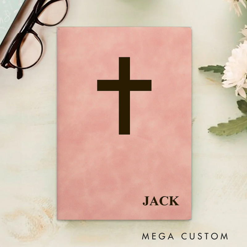 Personalized Cross Daily Prayer Journal Leather A5 Notebook with Name Christian Gift for Men Women Religious Bible Verse Gift Pastor Notebook Gift