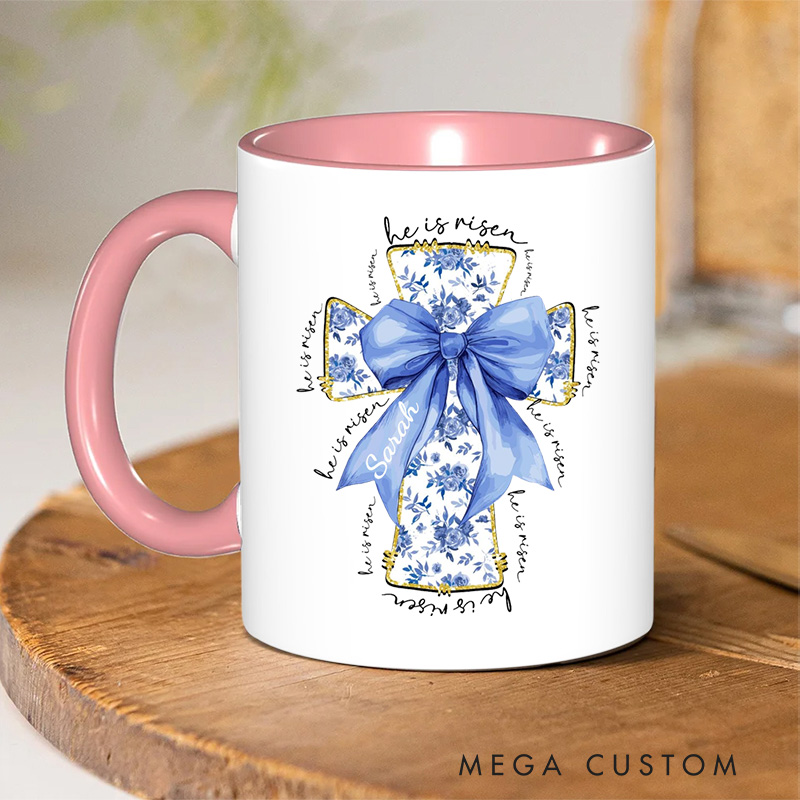 Personalized He Is Risen Bible Verse Inner Color Ceramic Mug with Name Birthday Religious Inspirational Gift for Christian