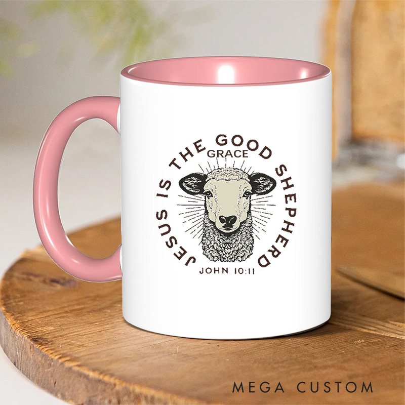 Personalized John 10:11 Bible Verse Inner Color Ceramic Mug with Name Birthday Religious Inspirational Gift for Christian