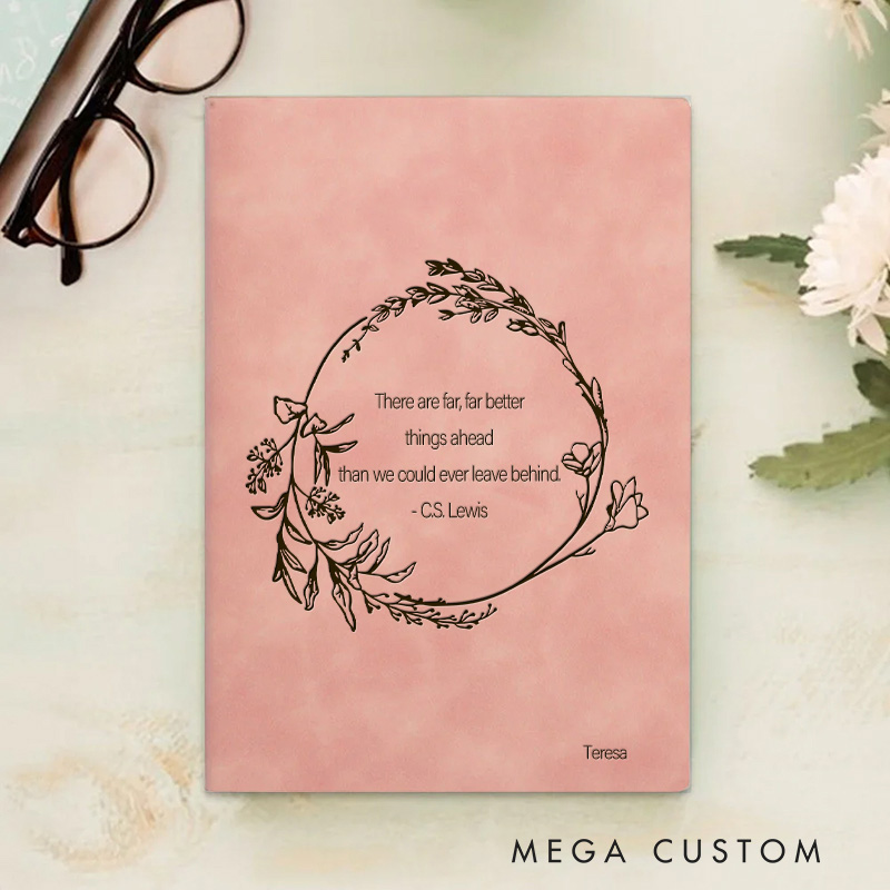 Personalized CS Lewis Quote with Floral Wreath Prayer Journal Leather A5 Notebook with Name Religious Bible Journal Christian Gift Woman Gift Ideas