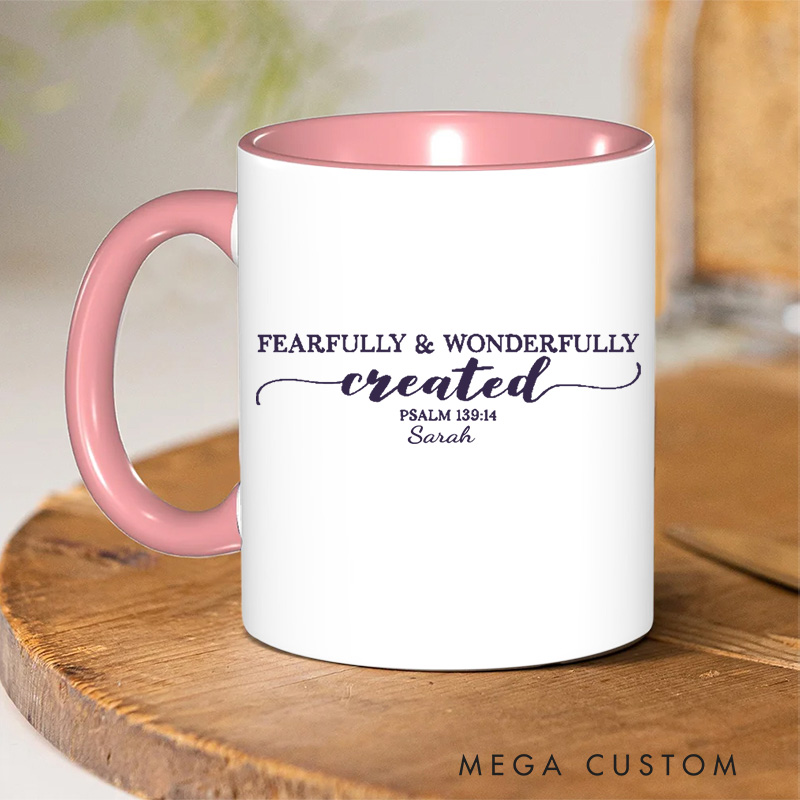 Personalized Psalm 139:14 Bible Verse Christian Inner Color Ceramic Mug with Name Religious Gift Birthday Gift for Christian