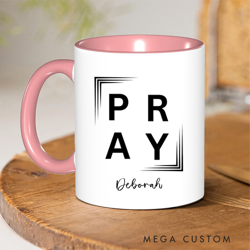 Personalized Christian Pray Ceramic Coffee Mug with Name Birthday Religious Baptism Gift for Family Friends Christians