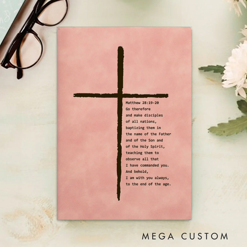 Personalized Bible Verse with Rustic Cross Prayer Journal Leather A5 Notebook Christian Journal Pastor Retirement Gift Baptism Gift Christian Gift