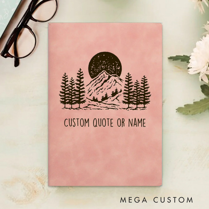 Personalized Mountain Under Moonlit Sky Christian Quote Journal Leather A5 Notebook with Name Religious Bible Verse Church Gift Back to School Gift