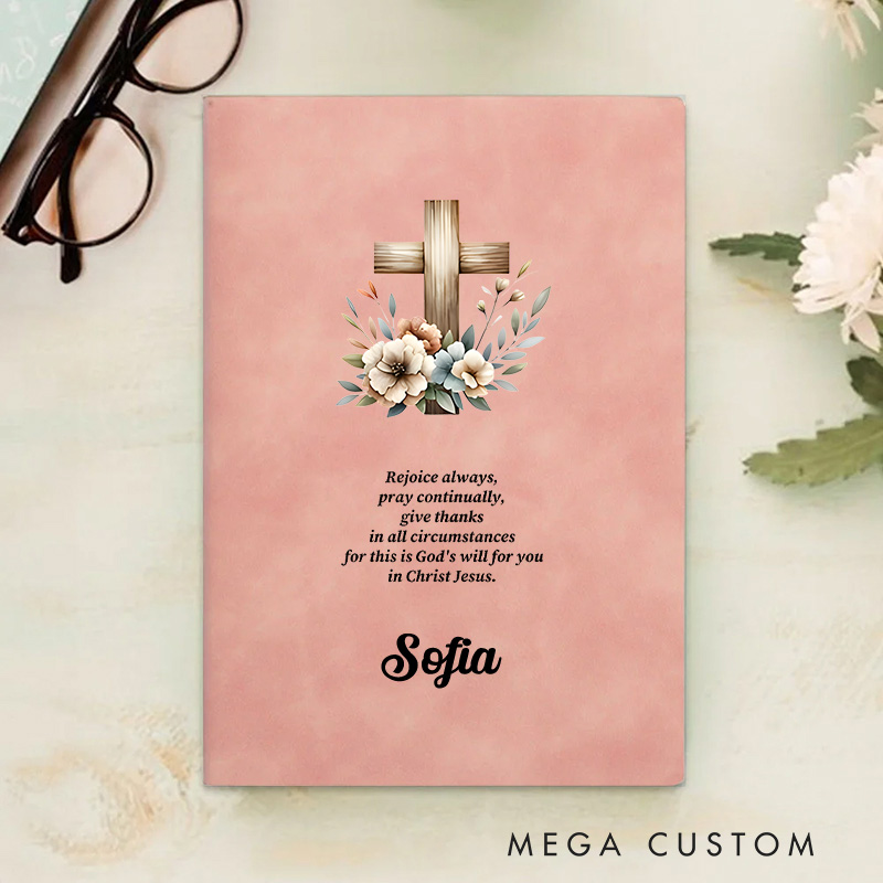 Personalized Floral Cross Bible Verse A5 Leather Prayer Journal Notebook with Name Church Study Birthday Gift Religious Christmas Gift for Christians