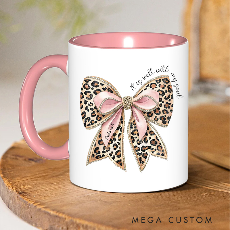 Personalized It Is Well with My Soul Bible Verse Inner Color Ceramic Mug with Name Birthday Christmas Gift for Christians Baptism and Birthday Gift