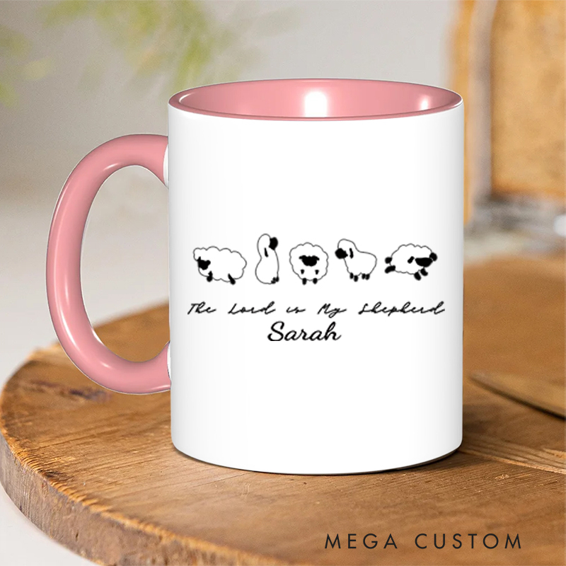 Personalized The Lord is My Shepherd Bible Verse Christian Inner Color Ceramic Mug with Name Religious Gift Birthday Gift for Christian