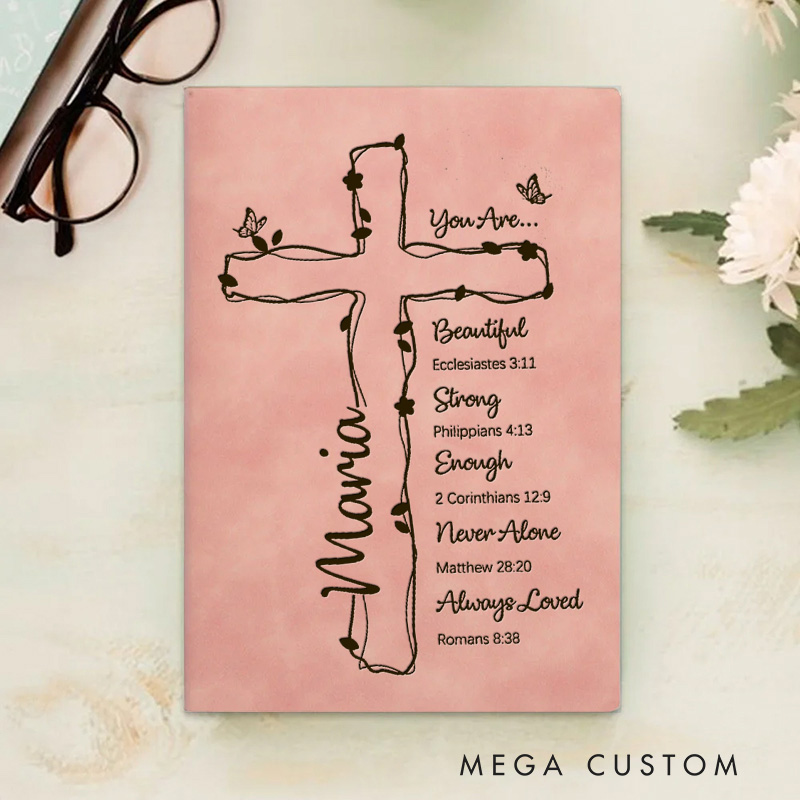 Personalized Floral Cross Prayer Journal A5 Leather Notebook with Name Religious Gift Birthday Gift for Christians