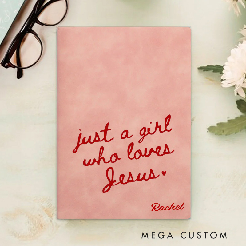 Personalized Just a Girl Who Love Jesus Prayer Journal A5 Leather Notebook with Name Religious Gift Birthday Gift for Christians