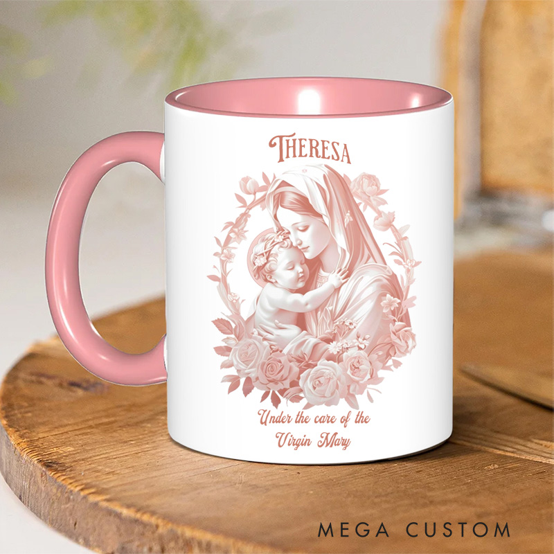 Personalized Virgin Mary Ceramic Mug with Name Religious Inspirational Gift Catholic Gift for Women