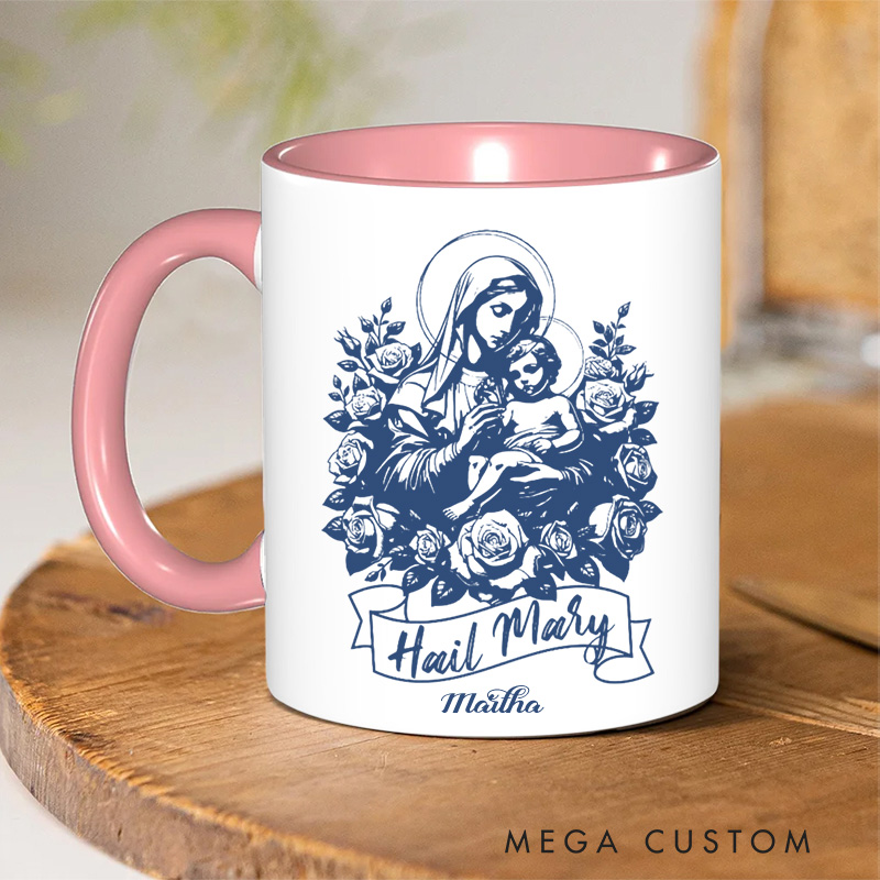 Personalized Hail Mary Prayer Ceramic Mug with Name Religious Inspirational Gift Catholic Gift for Women