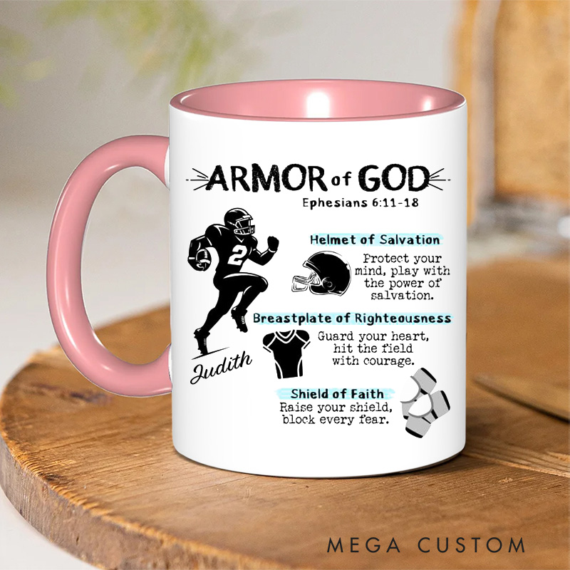 Personalized Armor of God for Football Ceramic Mug with Name Religious Inspirational Gift for Christians