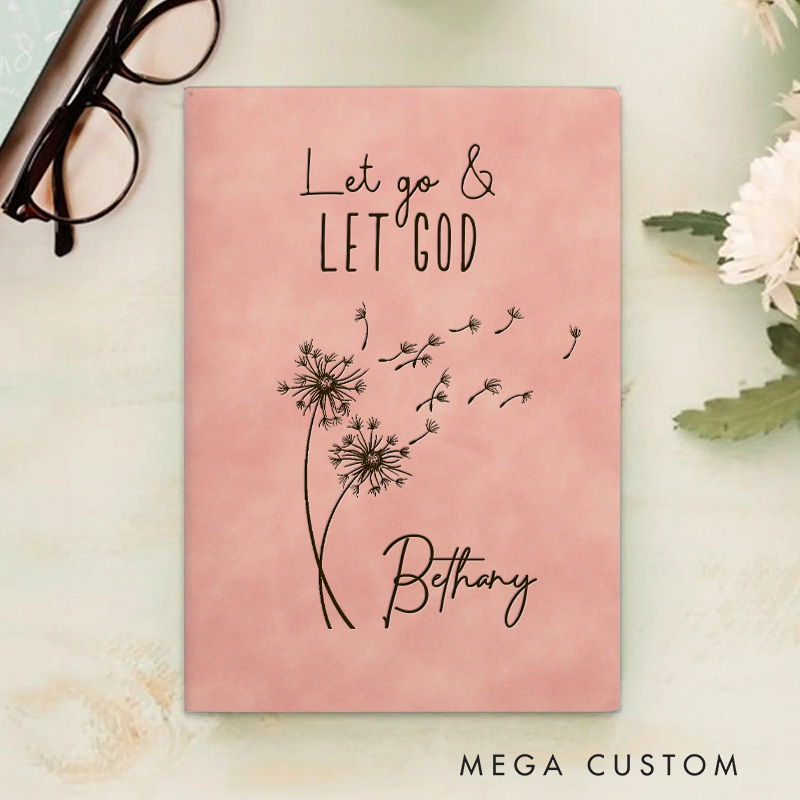 Personalized Let Go & Let God Prayer Journal Leather Notebook with Name Devotional Journal Faith Gift Christian Gift for Women Men Religious Gift