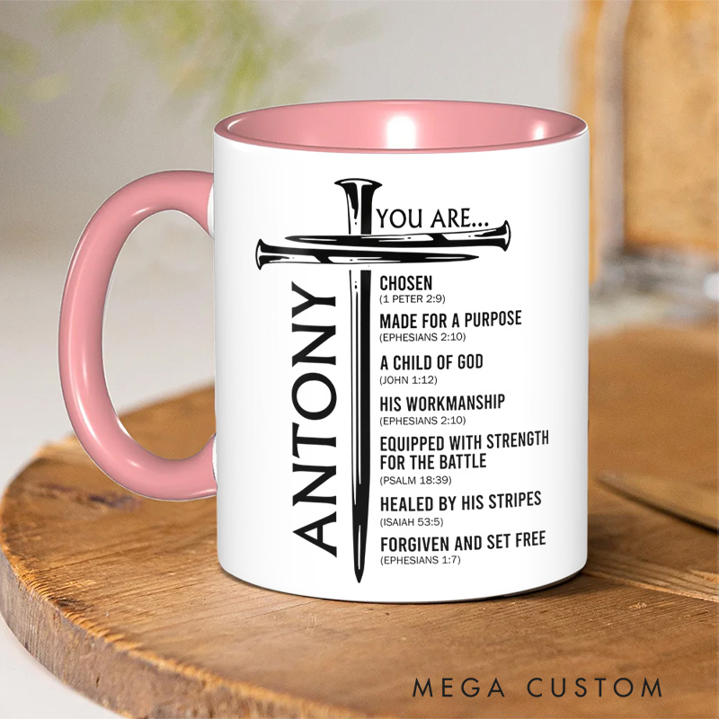 Personalized You Are Nails Cross 11oz Ceramic Mug with Custom Names Encouraging Scripture Coffee Mug Christian Gift for Men Teen Boy Father's Day Gift