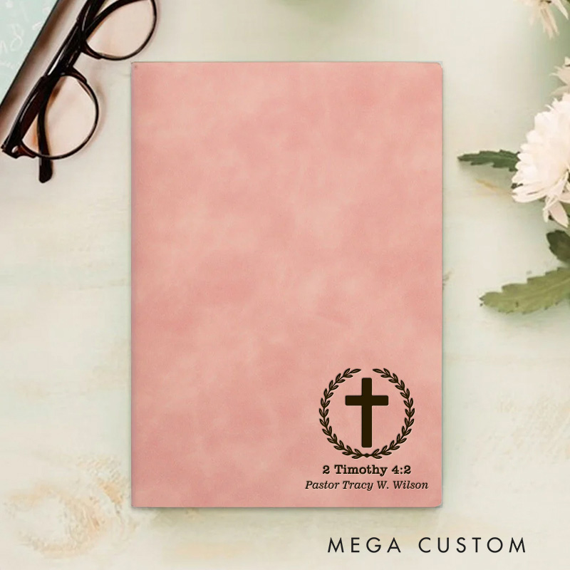 Personalized 2 Timothy 4:2 Prayer Journal Leather A5 Notebook with Name Custom Bible Study Journal Religious Gift Pastor Gift Anniversary Gift