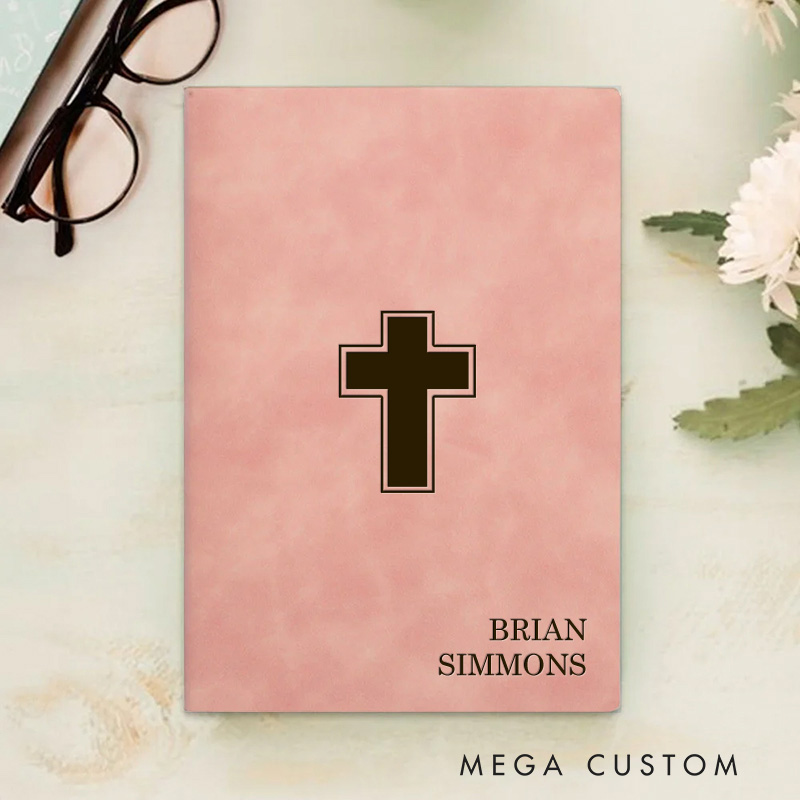 Personalized Cross Prayer Journal Leather A5 Notebook with Name Religious Bible Study Notebook First Communion Gifts Confirmation Gift Religious Gift