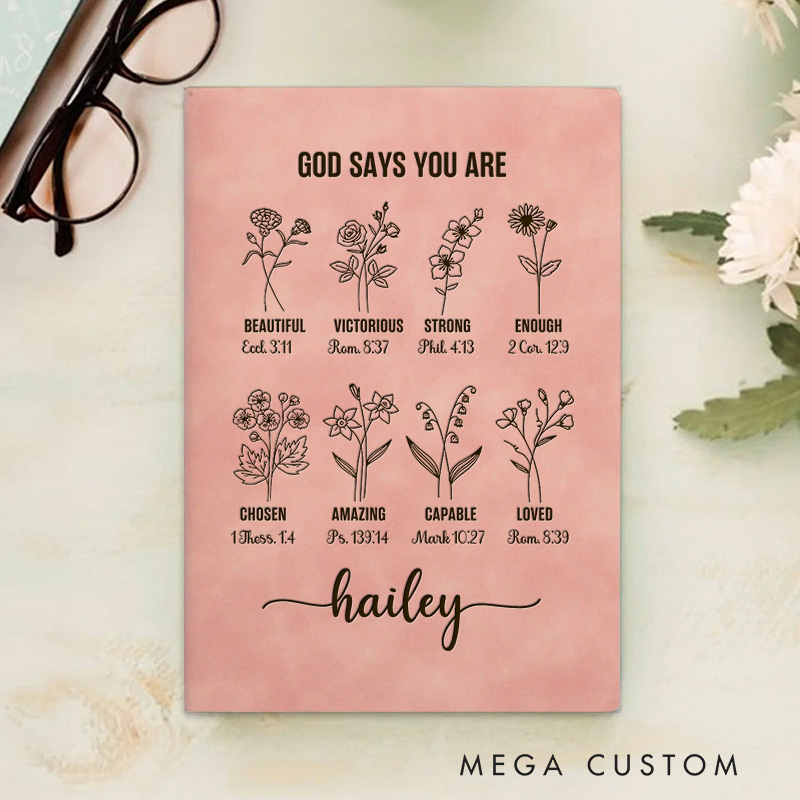 Personalized God Says You Are Prayer Journal for Women Leather A5 Notebook with Name Custom Positive Affirmation Journal Christian Gift Religious Gift