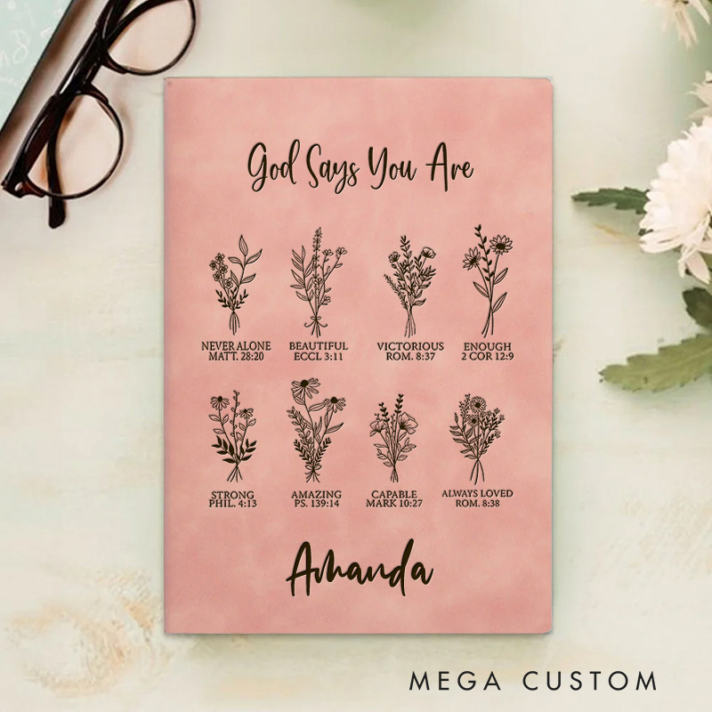 Personalized God Says You Are Prayer Journal Leather A5 Notebook with Name Custom Positive Affirmation Journal Religious Gift Christian Gift for Women