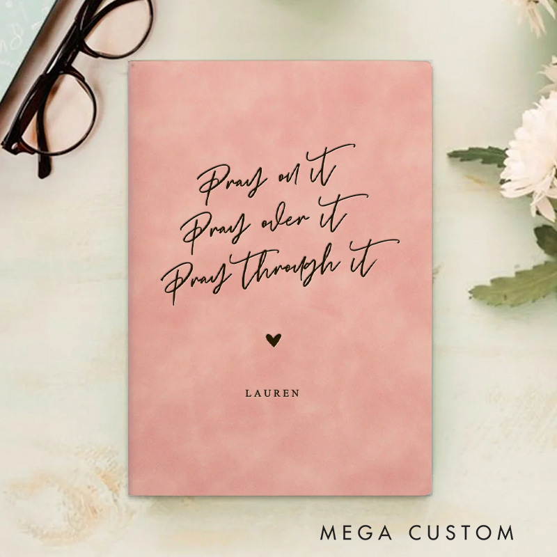 Personalized Pray On It Journal Leather A5 Notebook with Name Custom Devotional Journal Bible Scripture Notebook Religious Gift Christian Gift for Her
