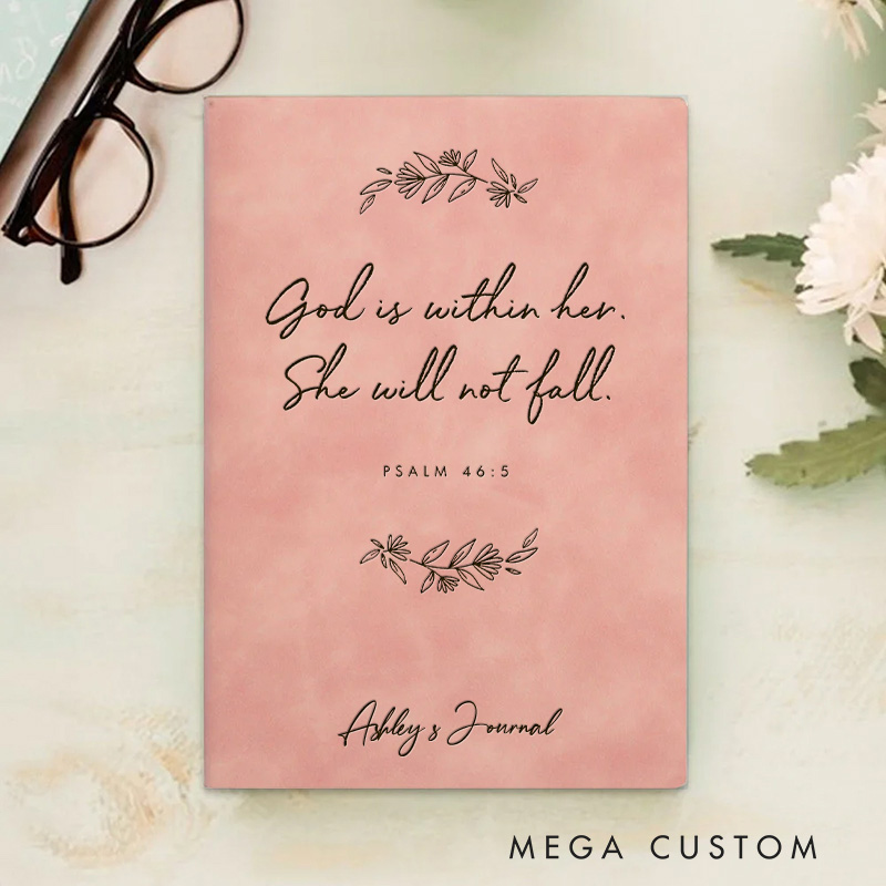 Personalized Psalm 46:5 Prayer Journal Leather A6 Devotional Notebook with Name Custom Christian Notebook Religious Faith Gift Christian Gift for Her