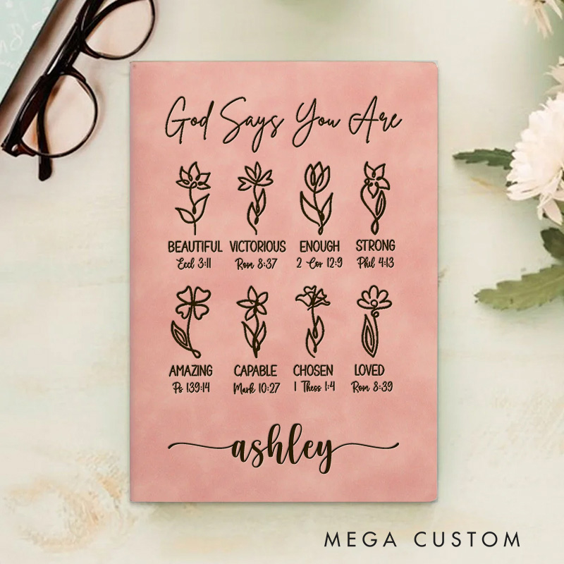 Personalized God Says You Are Prayer Journal for Women Leather A6 Notebook with Name Custom Positive Affirmations Journal Religious Christian Gift