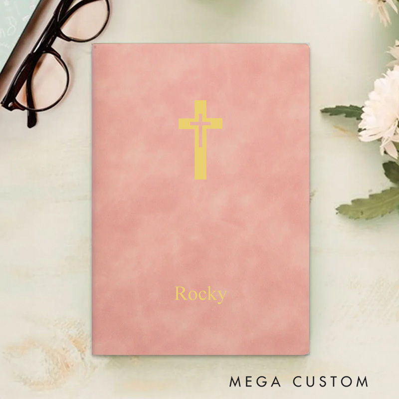 Personalized My Prayer Journal Cross Leather A5 Notebook with Name Bible Verse Religious Gift Birthday Baptism Gift for Christian Pastor Gift
