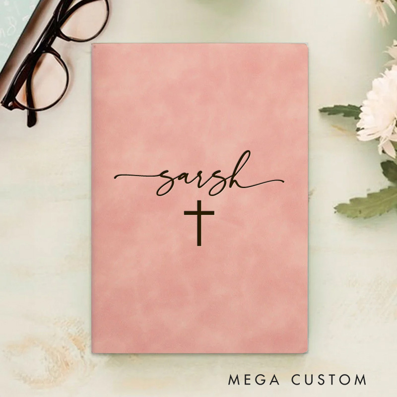 Personalized Cross Pattern Prayer Journal Leather A5 Notebook with Name Religious Gift Birthday Gift for Christian Baptism & Christening Gift