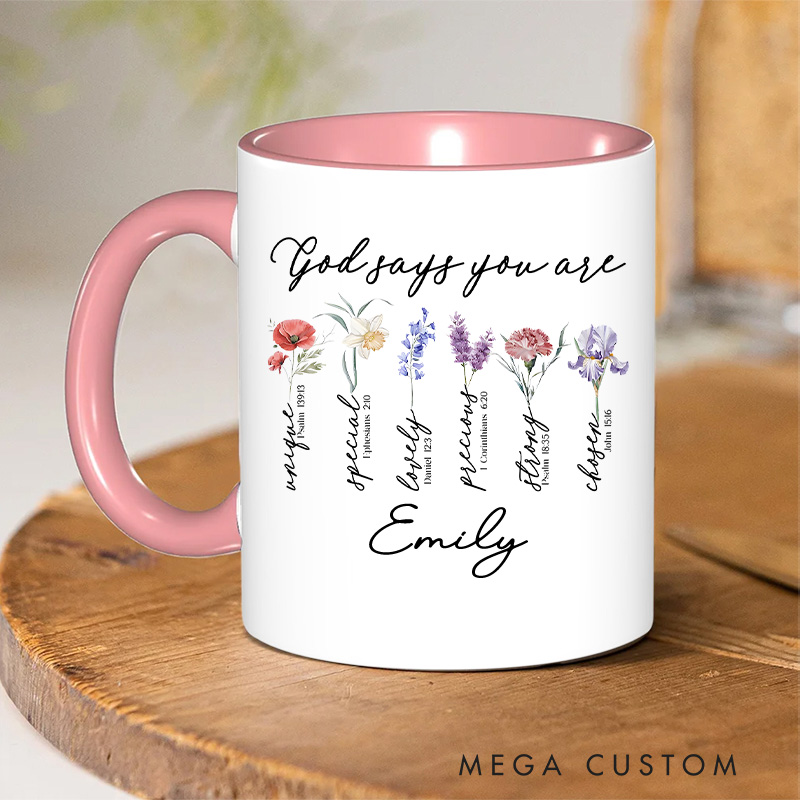 Personalized God Says You Are Christian Ceramic Inner Color Mug with Name Bible Verse Mug Inspirational Gift Religious Gift Christian Gift for Women