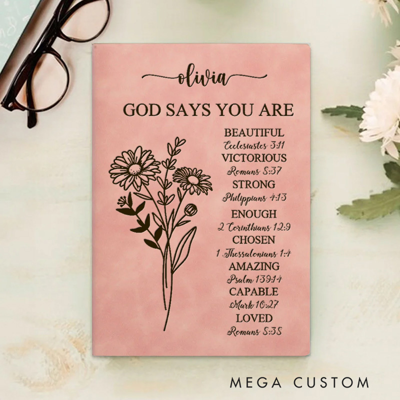 Personalized Floral God Says you are Prayer Journal A5 Leather Notebook with Name Religious Gift Birthday Gift for Christians