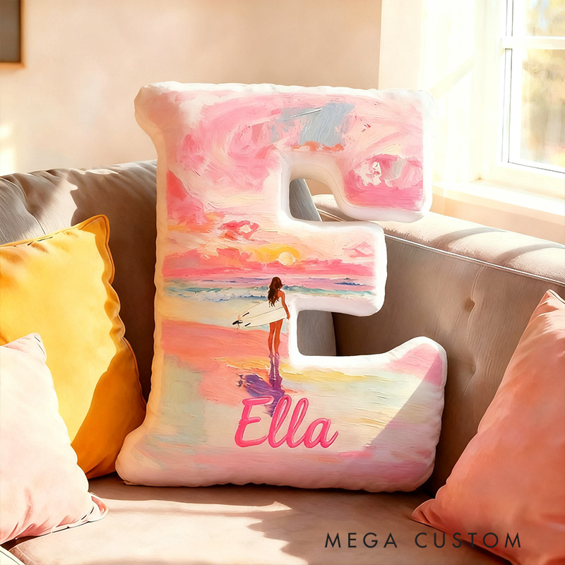 Personalized Funny Pillow Christmas Graphic 3D Print Surfing at Sunset Travel Souvenirs Gift for Travel Lovers