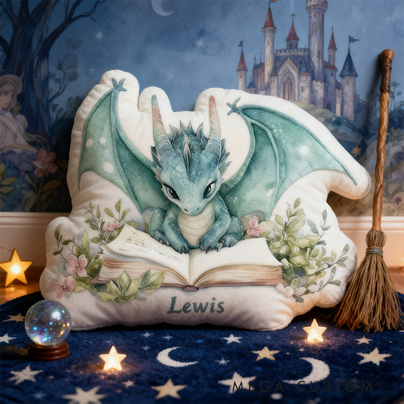 Personalized Funny Pillow Christmas Graphic 3D Print Green Reading Dragon Gift for Reading Lovers