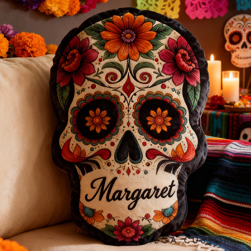 Personalized Funny Pillow Christmas Graphic 3D Print Floral Skull The Day of the Dead Holiday with Custom Name
