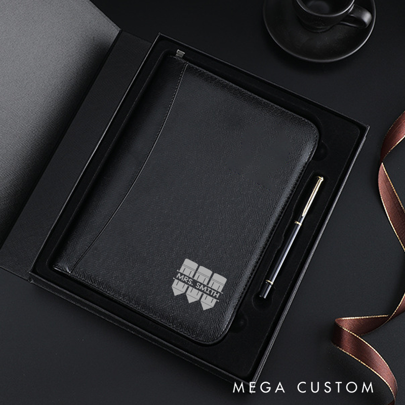 Personalized Teacher Notebook A5 PU Leather Zipper Notebook Pencil Design Teacher Appreciation Gift