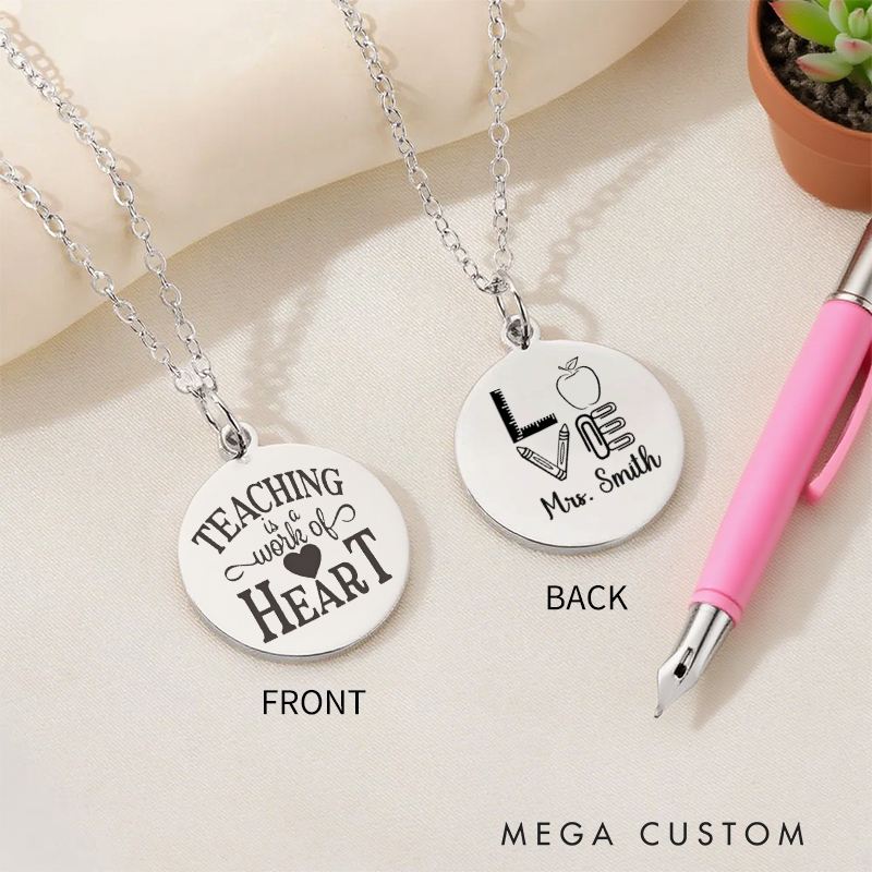 Personalized Teacher Engraved Necklace Teaching Is a Work of Heart Design Necklace Thank You Gift for Teachers