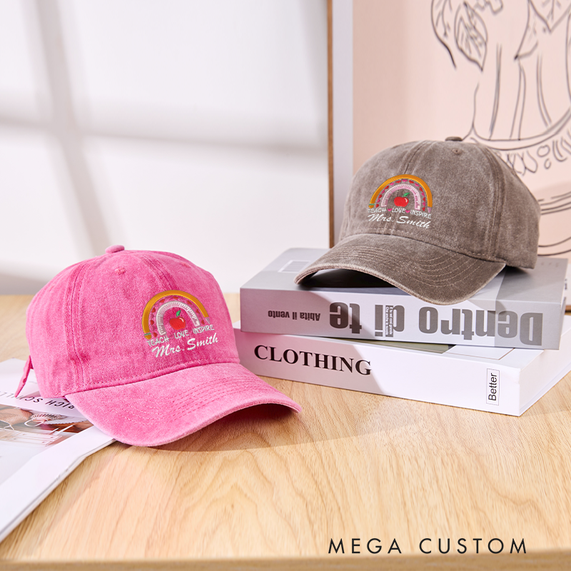 Personalized Caps for Teachers Embroidered Baseball Cap Rainbow Apple Hat Custom Teacher Gift Teacher Appreciation Hat