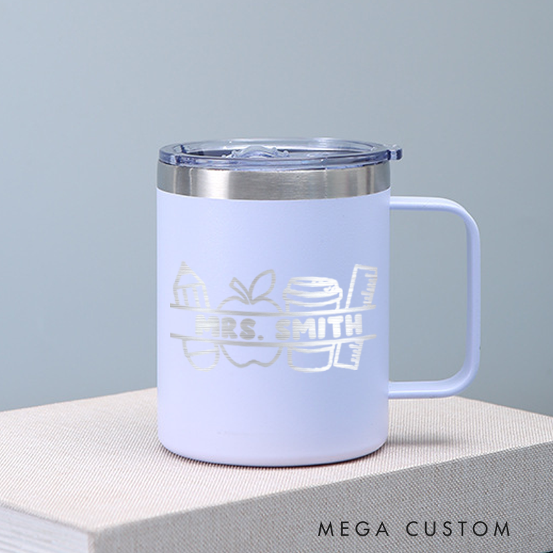 Personalized Teacher Laser Engraved Coffee Mug Custom Pencil Apple Coffee Design Coffee Mugs Insulated Stainless Steel Mugs Creative Teacher Gift