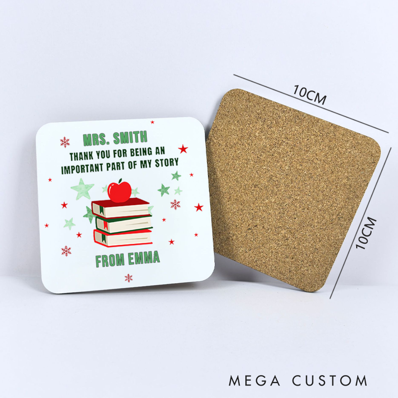 Personalized Coasters for Teachers Thank You for Being an Important Part of My Story Apple Book Appreciation Gift for Teachers
