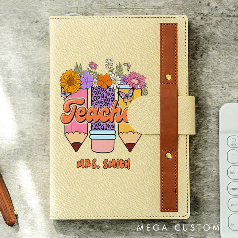Personalized A5 Lined Notebook with Pen Loop for Teachers Flower Teacher Design Notebook Appreciation Gift for Teachers