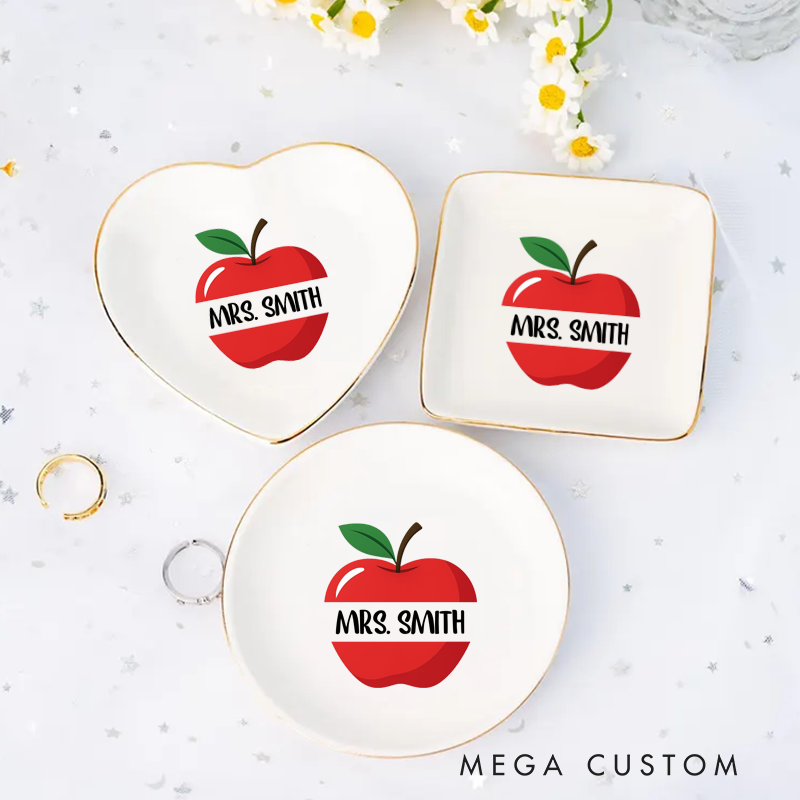 Personalized Jewelry Dish for Teacher Fashion Red Apple Design Ceramic Ring Dish Teacher Appreciation Gift